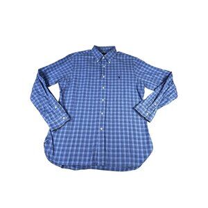 Ralph Lauren Button Down Shirt Blue Plaid Men's Sz XL Slim Fit Long Sleeve Horse